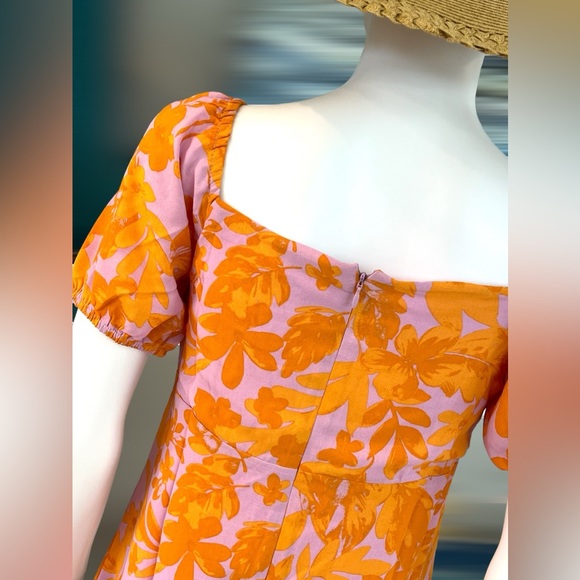 Orange sherbet and lavender puff sleeve mini dress S M L - Picture 4 of 4